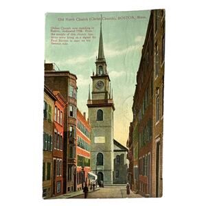 Antique 1910 Litho Ephemera Postcard North Church Boston Mass. Colored Reichner